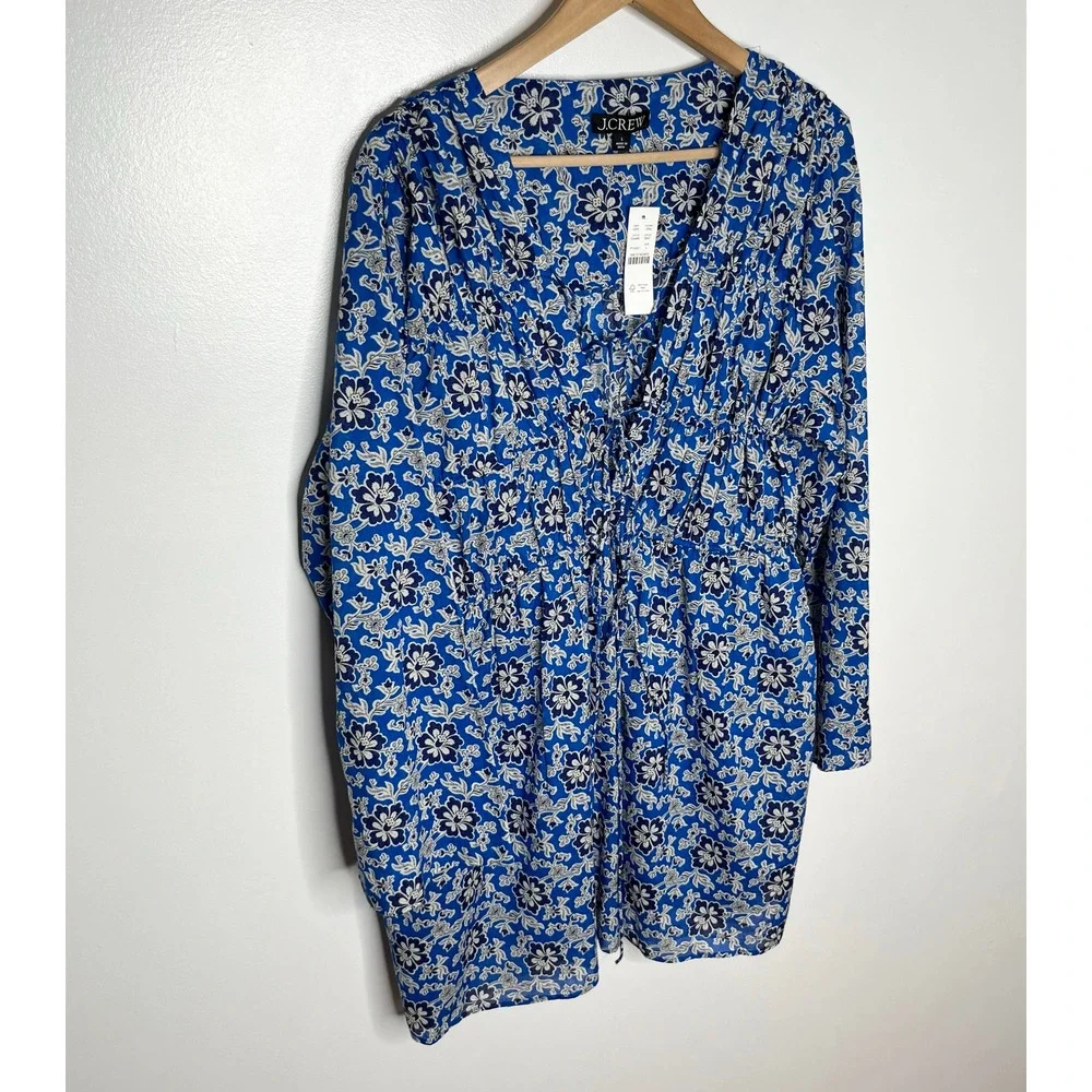 J.Crew Blue Floral Tie Front Mini Dress Beachy Cottagecore Large
